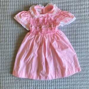 Vintage Polly Flinders Pink Smocked Dress Toddler 4 Lace Collar Easter Heirloom